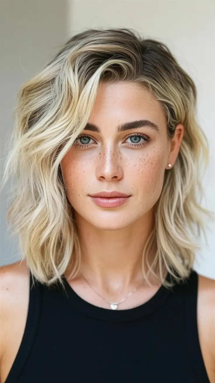 Trendy lob haircuts 2026 Bright Blonde Wavy Lob with an Italian Touch