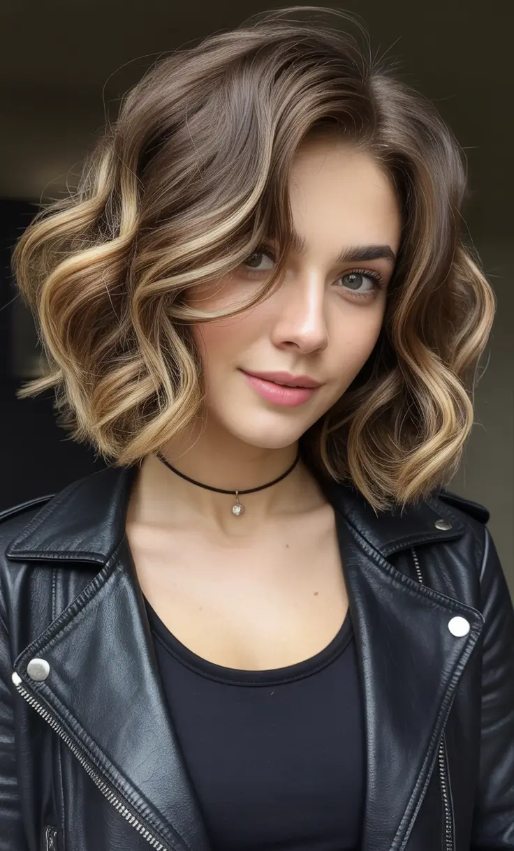 Trendy lob haircuts 2026 Soft Brunette Lob with Gentle Wavy Definition