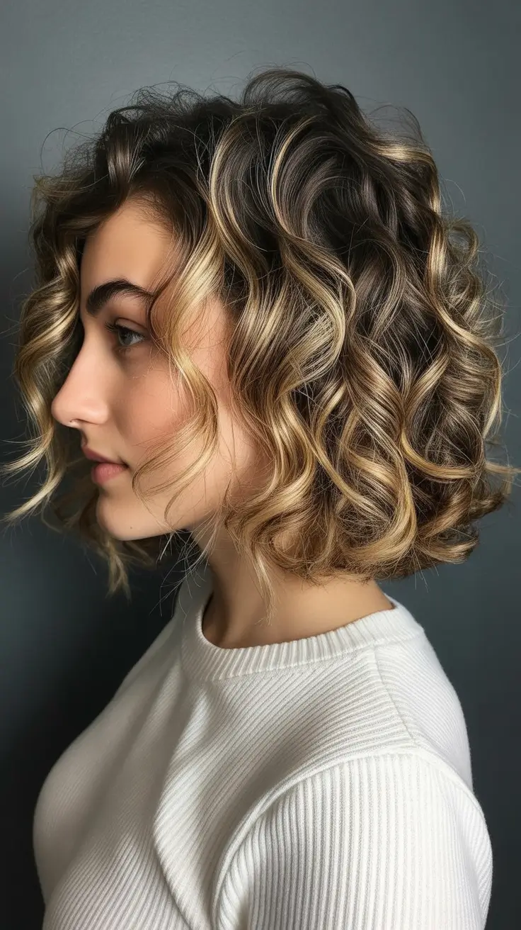 Trendy lob haircuts 2026 Defined Curly Lob with High-Contrast Highlights