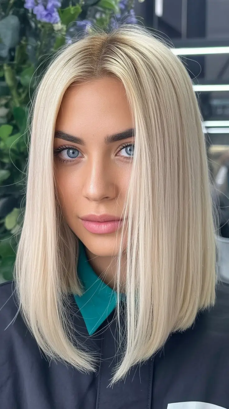 Trendy lob haircuts 2026 Clean Straight Platinum Lob