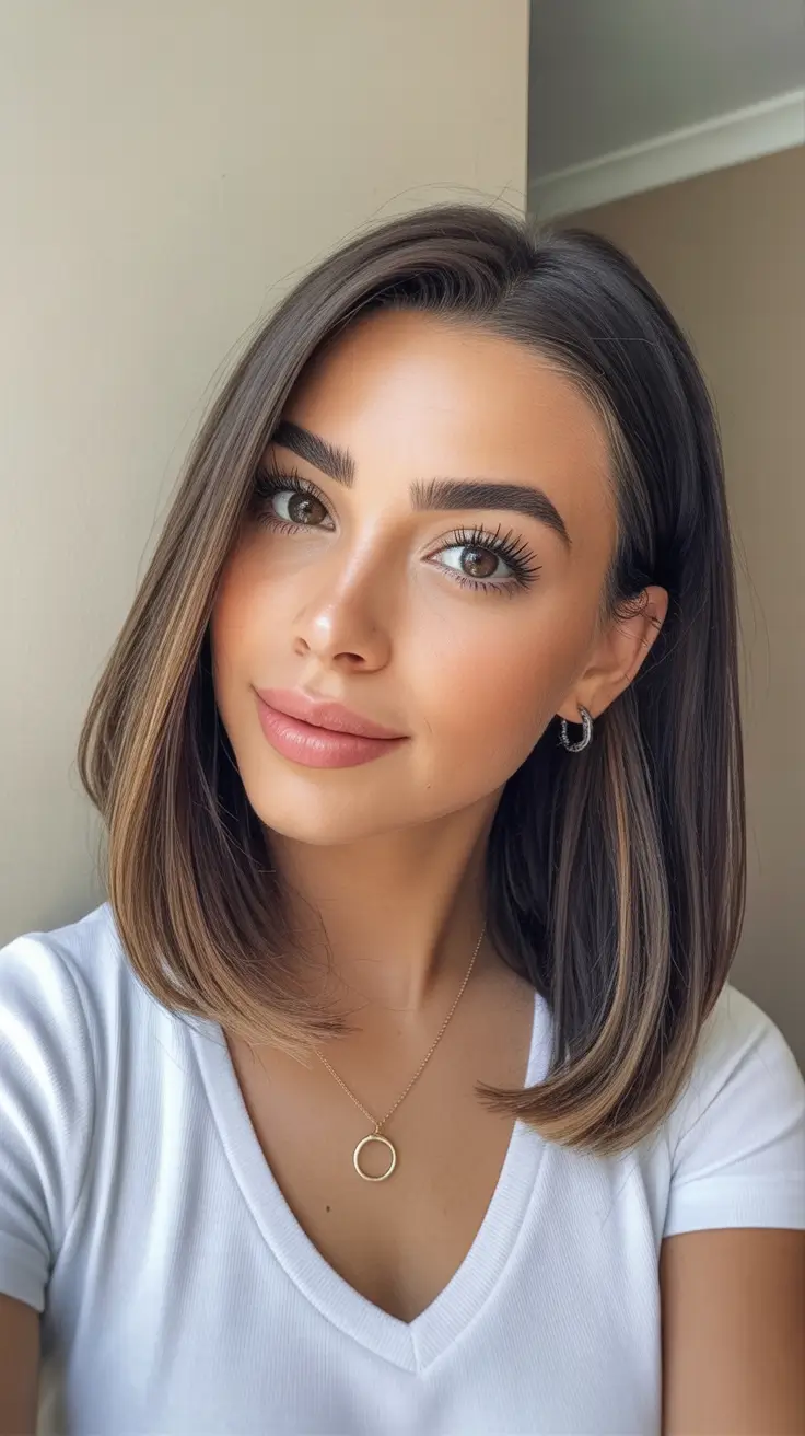 Trendy lob haircuts 2026 Subtle Brunette Lob with Natural Dimension