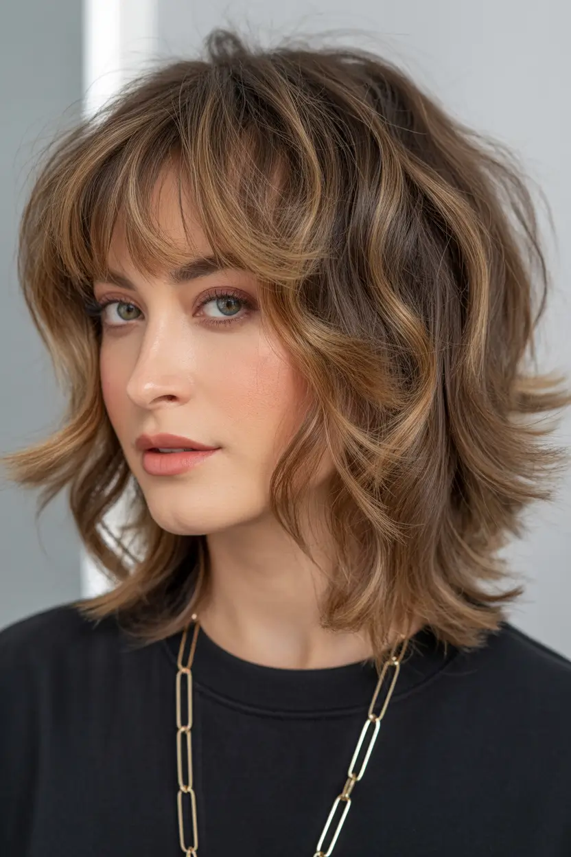 Trendy lob haircuts 2026 Layered Brunette Lob with Airy Movement