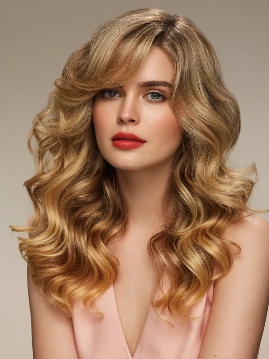 Trendy long hairstyles 2026 Classic Hollywood Waves With Soft Side Bangs