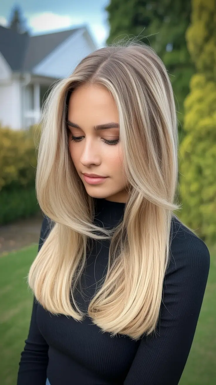 Trendy long hairstyles 2026 Soft Vanilla Blonde Layers With Sleek Ends