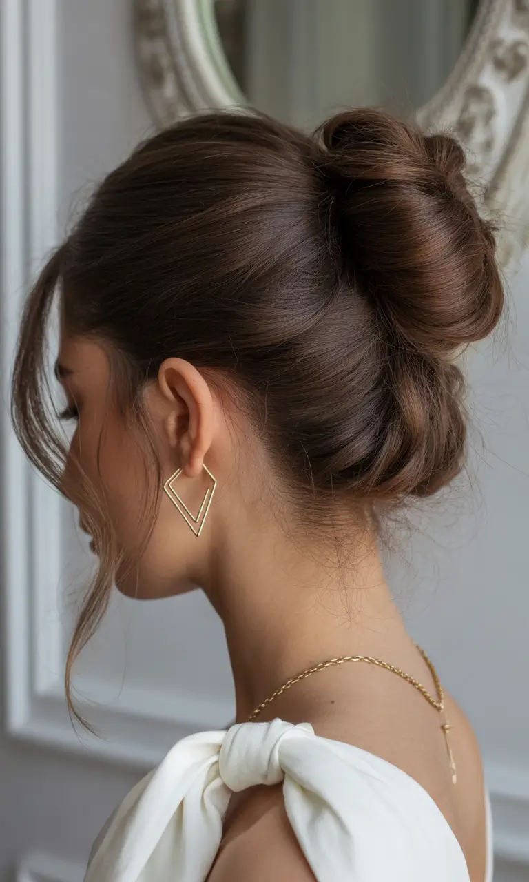 Trendy long hairstyles 2026 Soft Brown Low Bun With Romantic Face Pieces