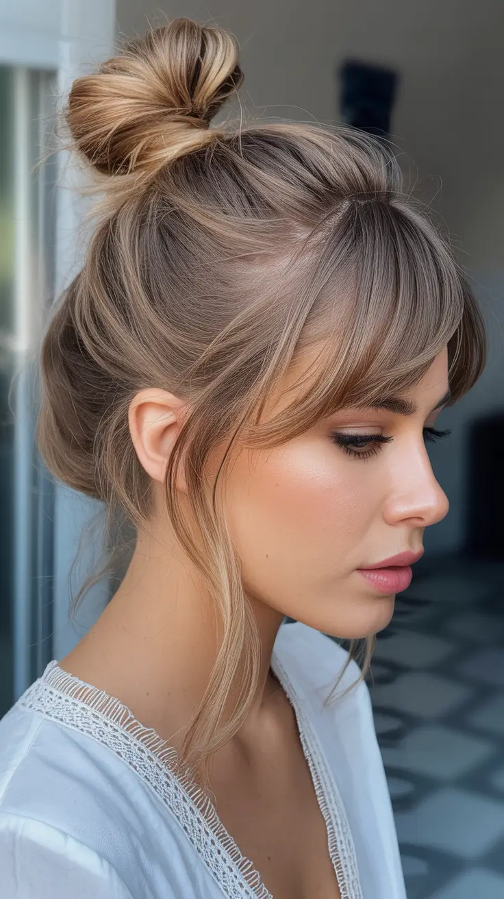 Trendy long hairstyles 2026 Messy Top Knot