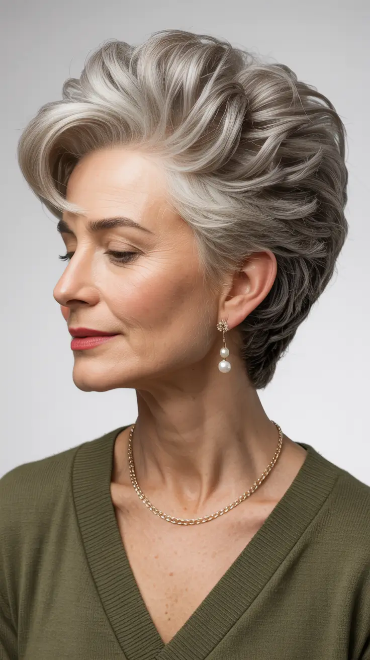 pixie haircut Silver Volume Pixie With Sweeping Lift