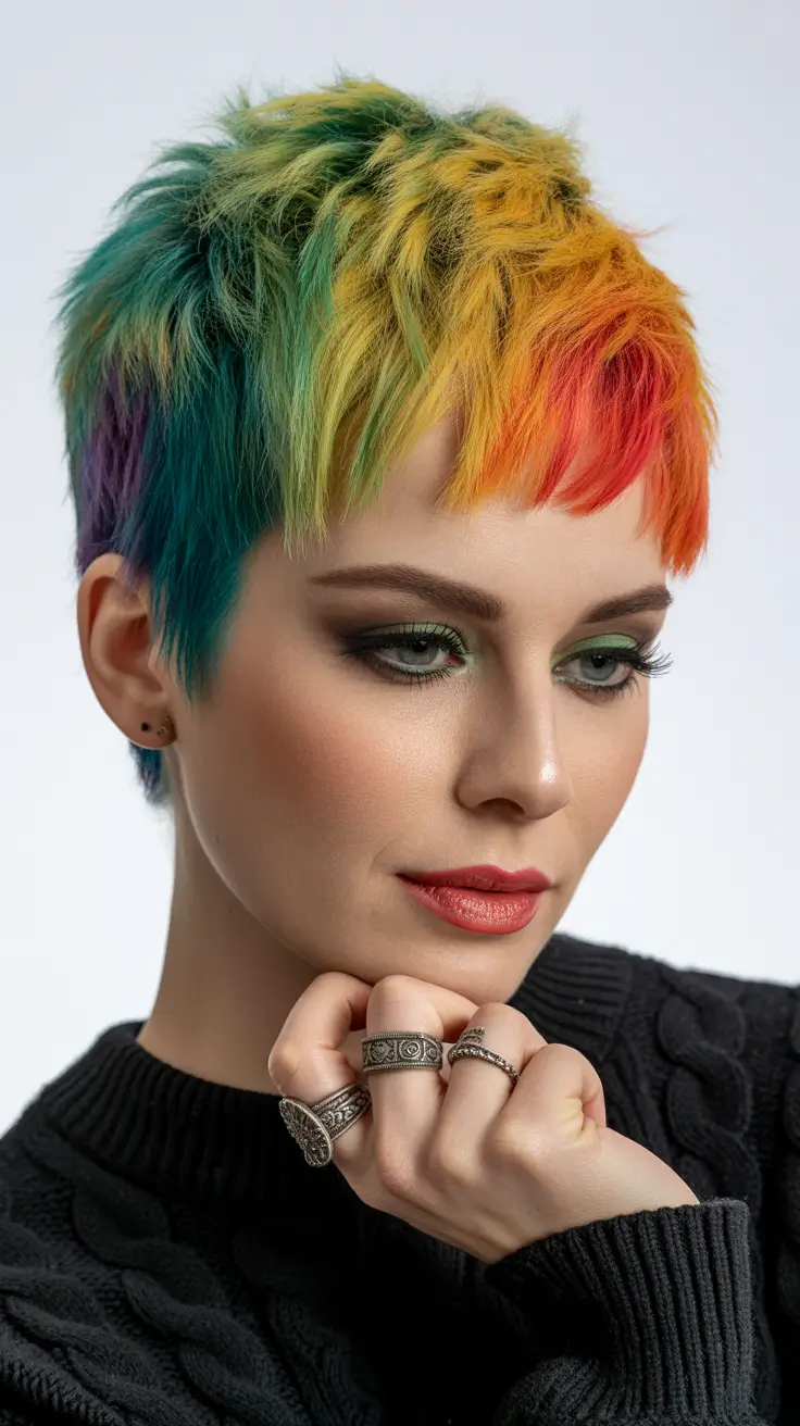pixie haircut Rainbow Bold Pixie With Multicolor Dimension