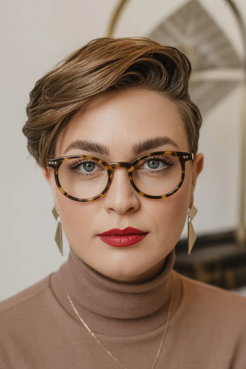 pixie haircut Deep Brunette Pixie With Swept Volume and Glasses-Friendly Shape