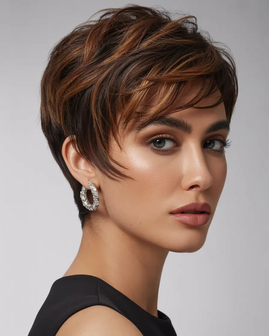 pixie haircut Dimensional Brunette Pixie With Long Soft Layers