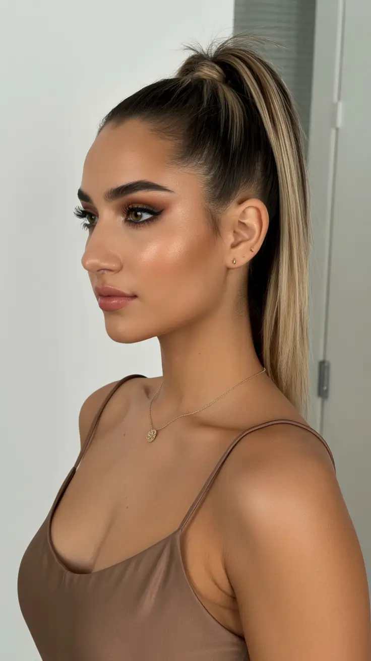 Trendy ponytail hairstyle ideas 2026 High Sleek Ponytail With Blended Highlights