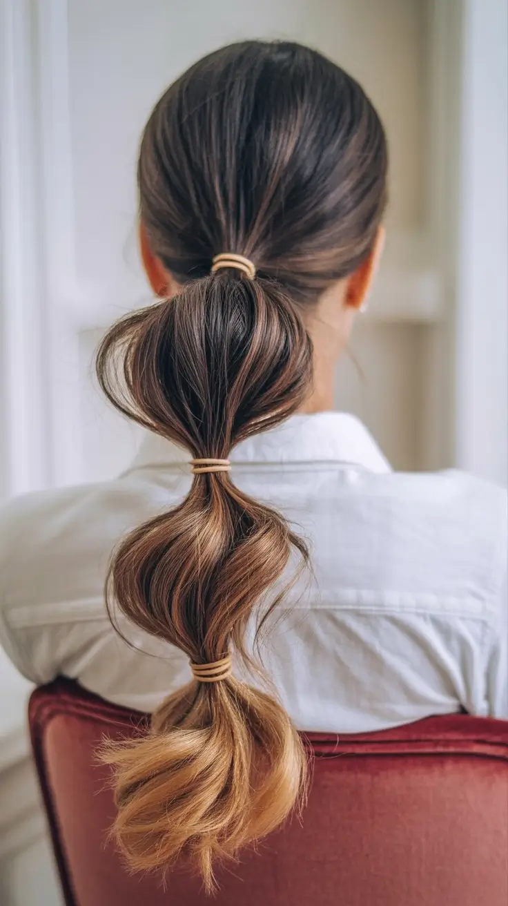 Trendy ponytail hairstyle ideas 2026 Bubble Ponytail With Soft Taupe Dimension