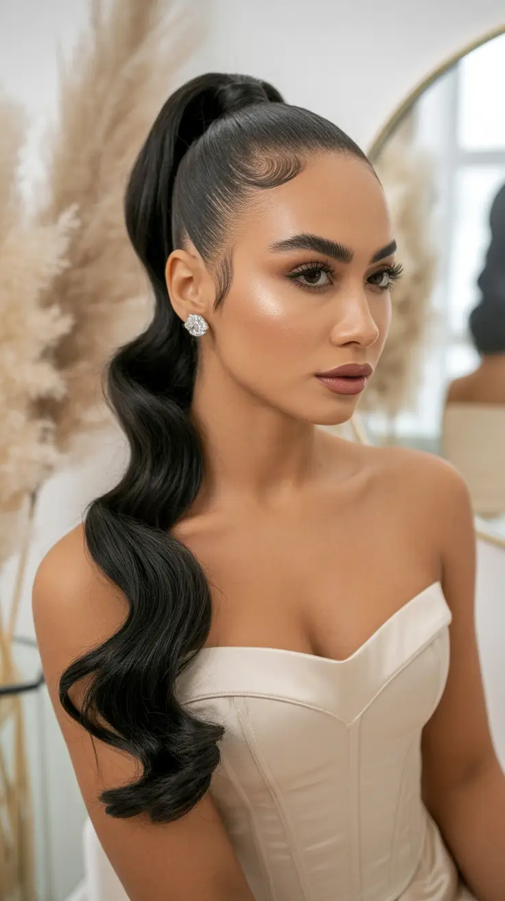 Trendy ponytail hairstyle ideas 2026 Ultra Sleek Wavy Ponytail With Contoured Base