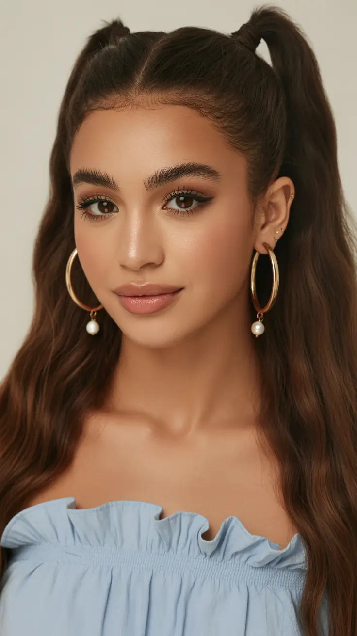 Trendy ponytail hairstyle ideas 2026 Half-Up Double Ponytail With Soft Texture