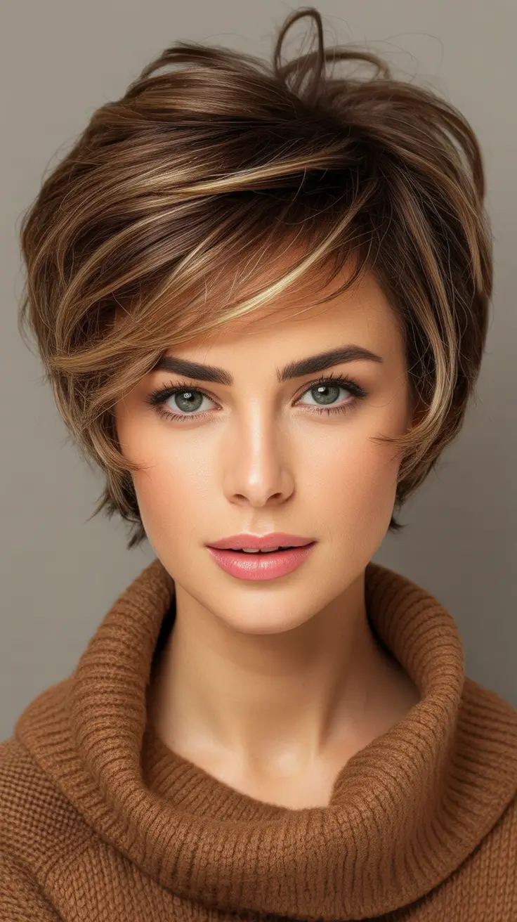 Trendy-side-part-hairstyle-ideas-2026 Textured Side-Part Pixie With Highlight Accents