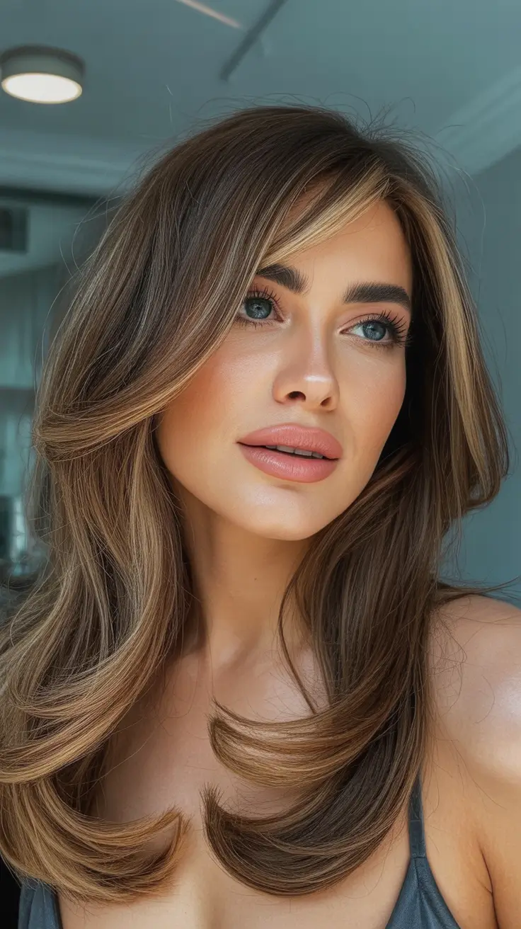 Trendy-side-part-hairstyle-ideas-2026 Layered Side Part With Face-Framing Highlights