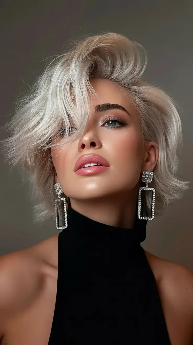 Trendy-side-part-hairstyle-ideas-2026 Side-Swept Platinum Bob With Voluminous Texture