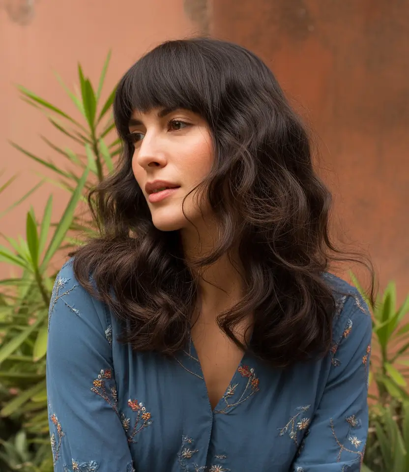 Versatile long haircuts 2026 Soft Wavy Shag With Full Bangs