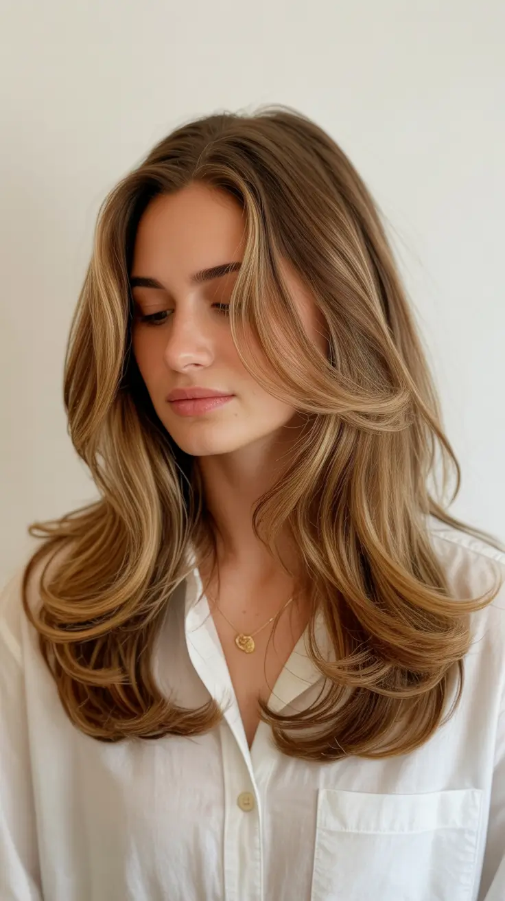 Versatile long haircuts 2026 Warm Caramel Layers With Gentle Spring Contour
