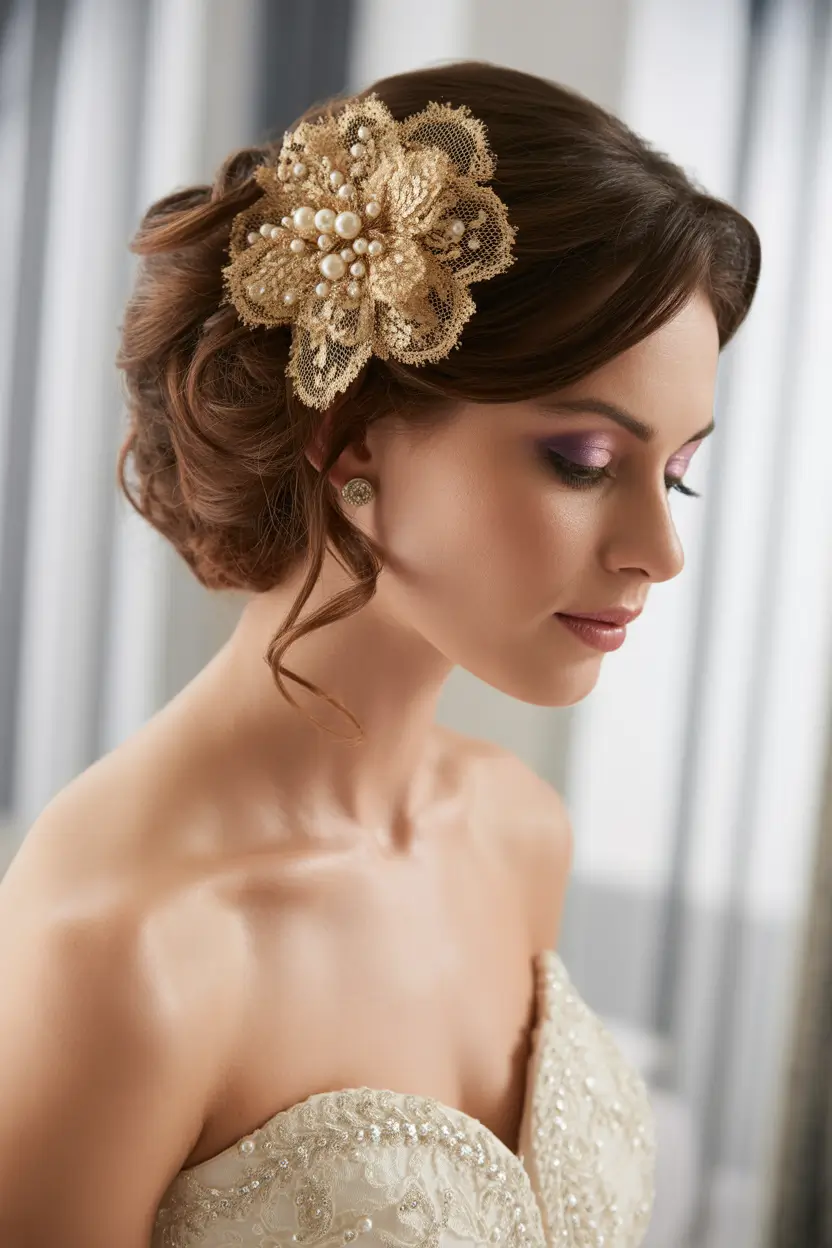 Wedding hair ideas 2026 - Golden Lace Flower Updo