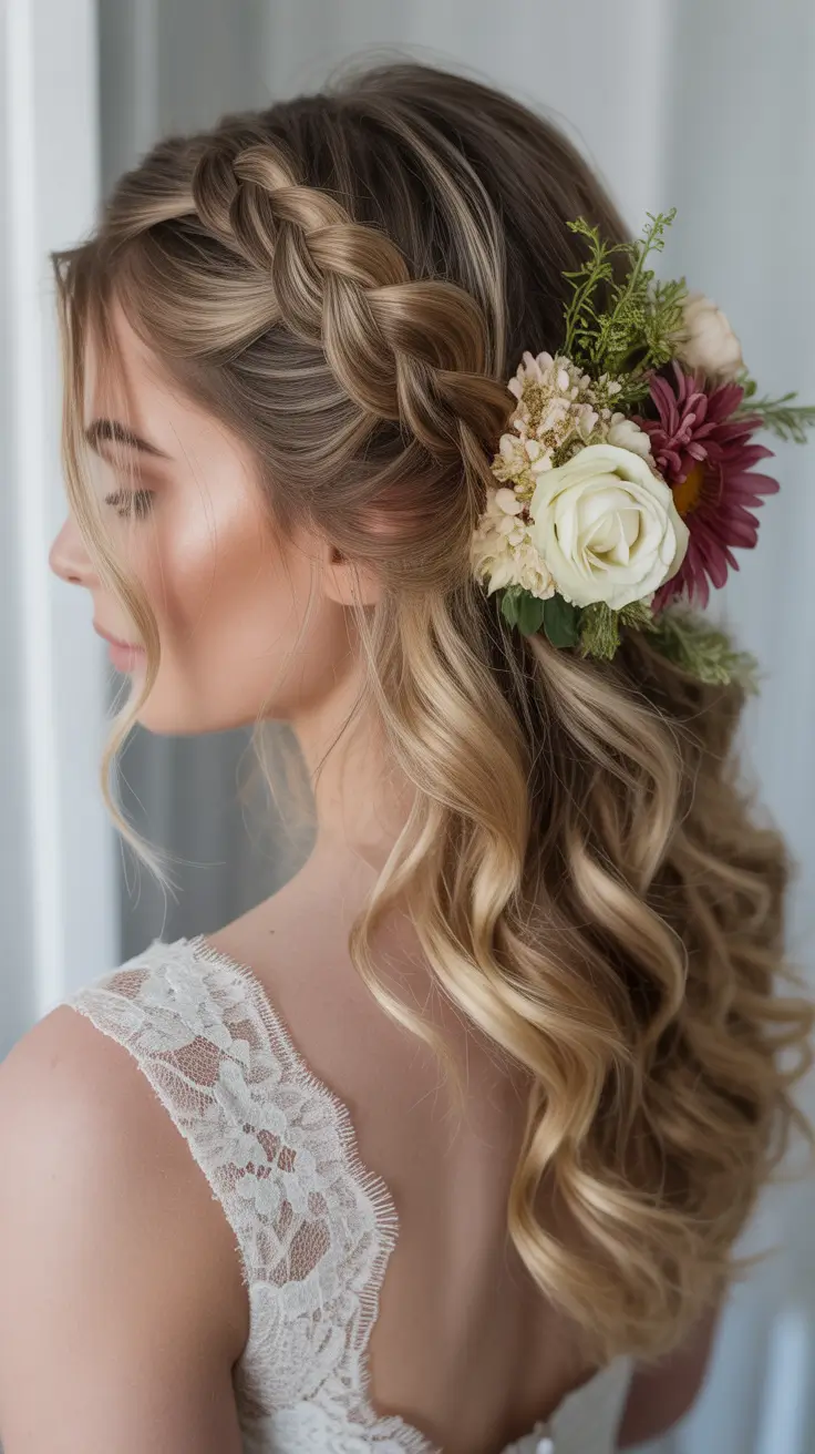 Wedding hair ideas 2026 - Braided Crown With Fresh Florals