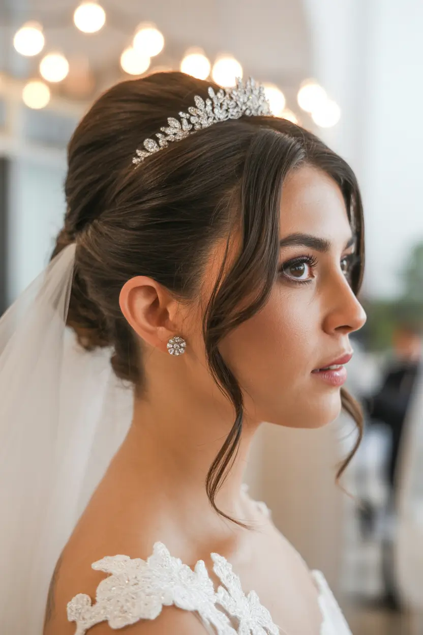 Wedding hair ideas 2026 - Structured Updo With Veil and Crystal Crown