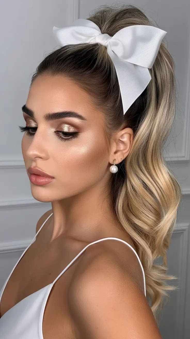 Wedding hair ideas 2026 - High Ponytail With Bridal Bow