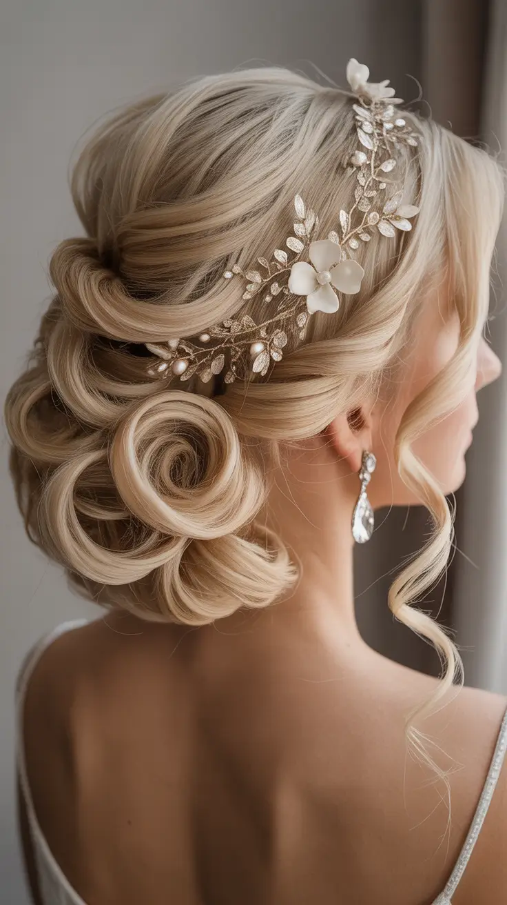 Wedding hair ideas 2026 - Golden Luxe Updo With Floral Tiara