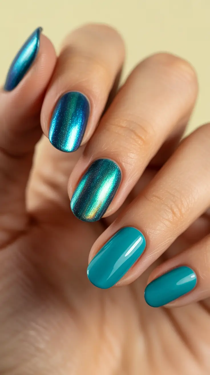 blue nails inspiration 2026 Liquid Teal Chrome