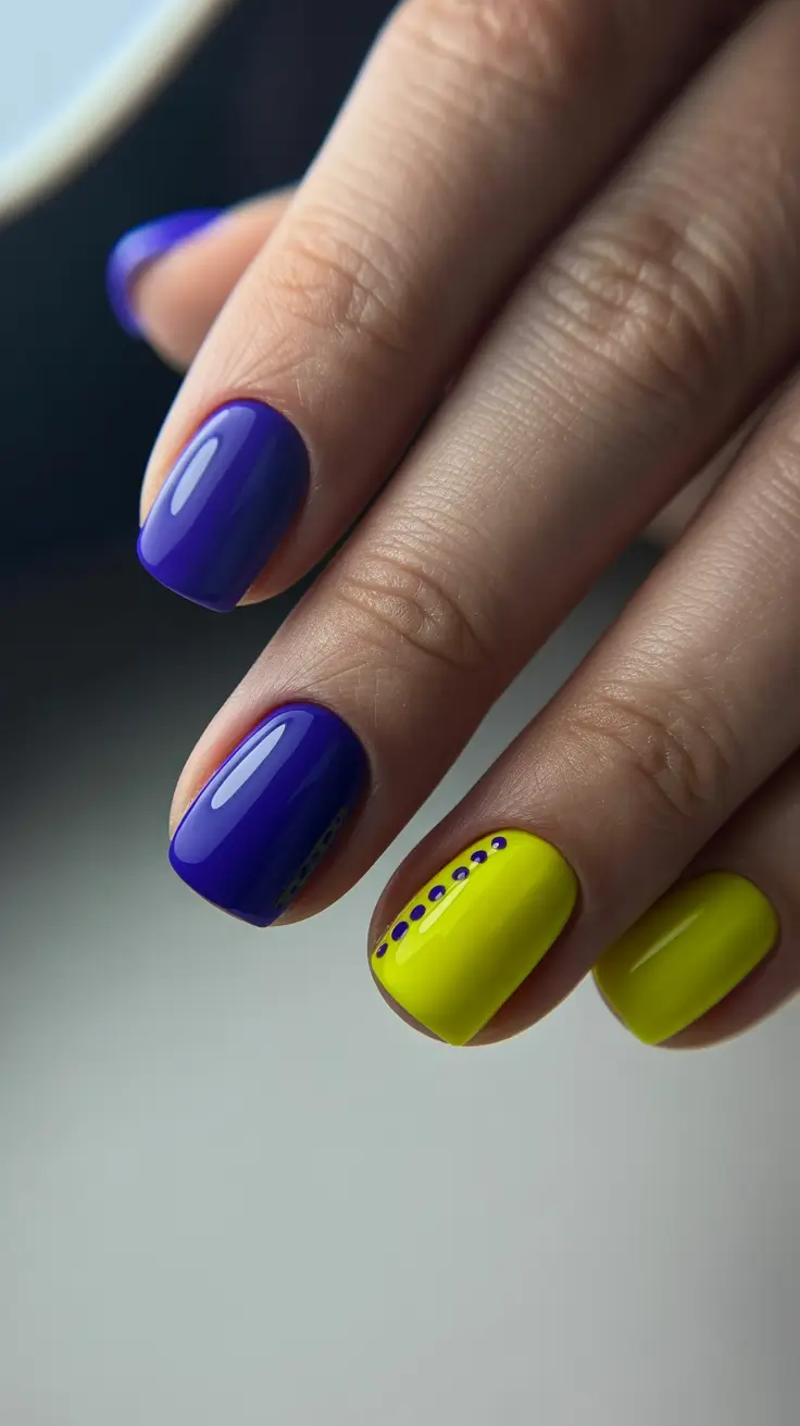 blue nails inspiration 2026 Royal Yellow Accent