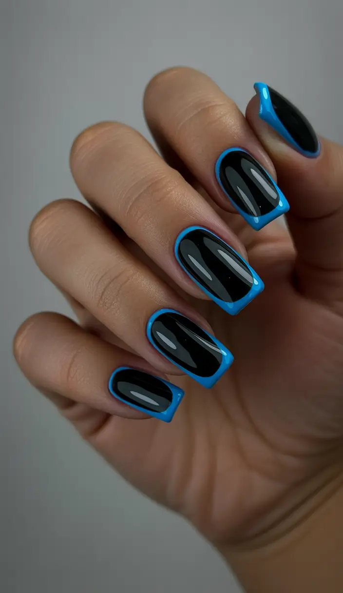 blue nails inspiration 2026 Black Blue Outline