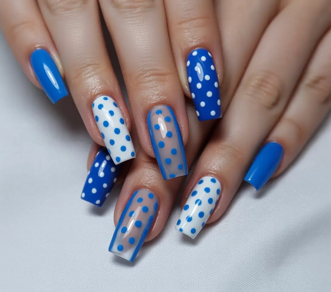 blue nails inspiration 2026 Cobalt Polka Dots