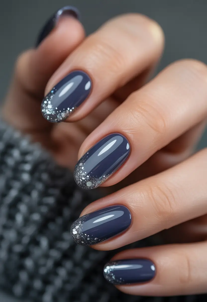 blue nails inspiration 2026 Dusty Blue Glitter