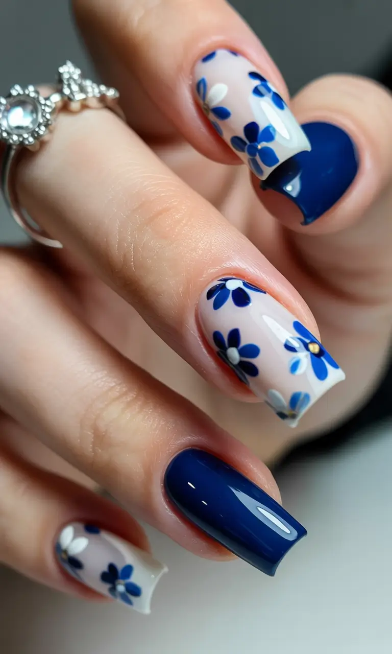 blue nails inspiration 2026 Floral Design