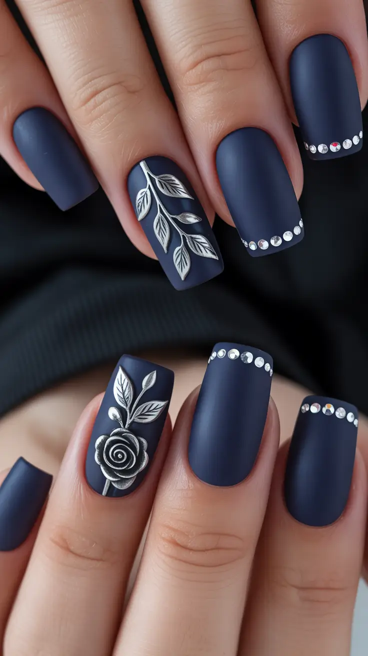blue nails inspiration 2026 Matte Navy Art
