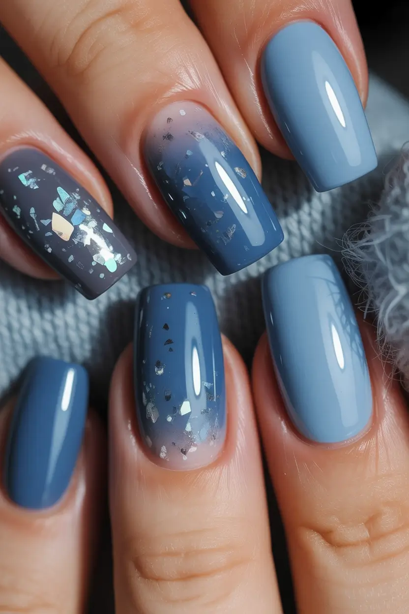 blue nails inspiration 2026 Dusty Blue Foil