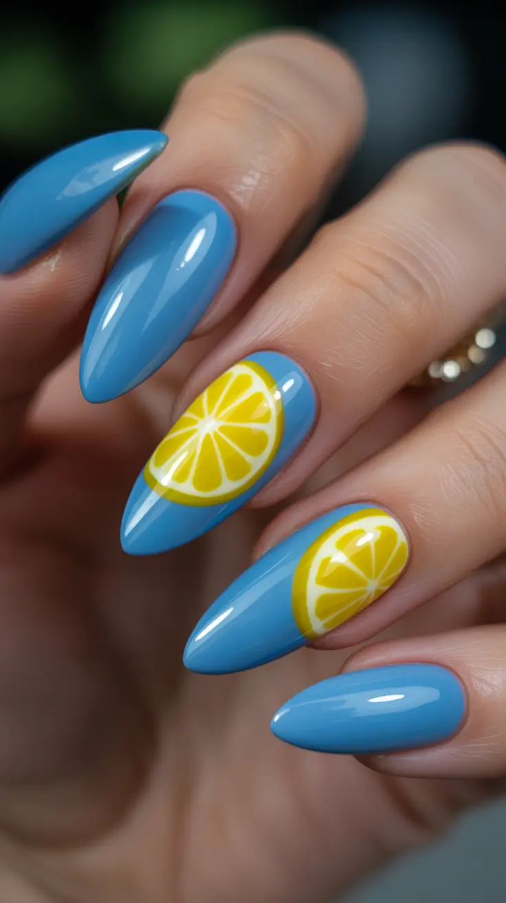 blue nails inspiration 2026 Yellow Citrus Art