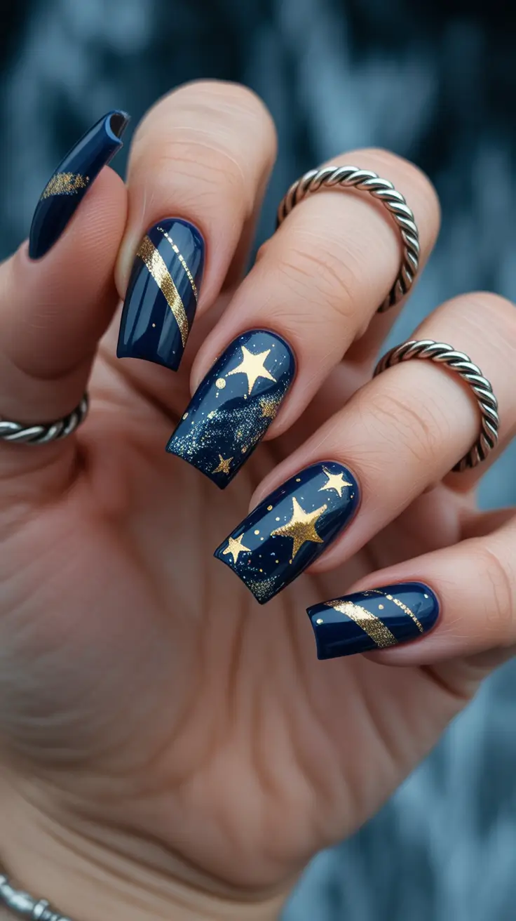 blue nails inspiration 2026 Midnight Star Nails
