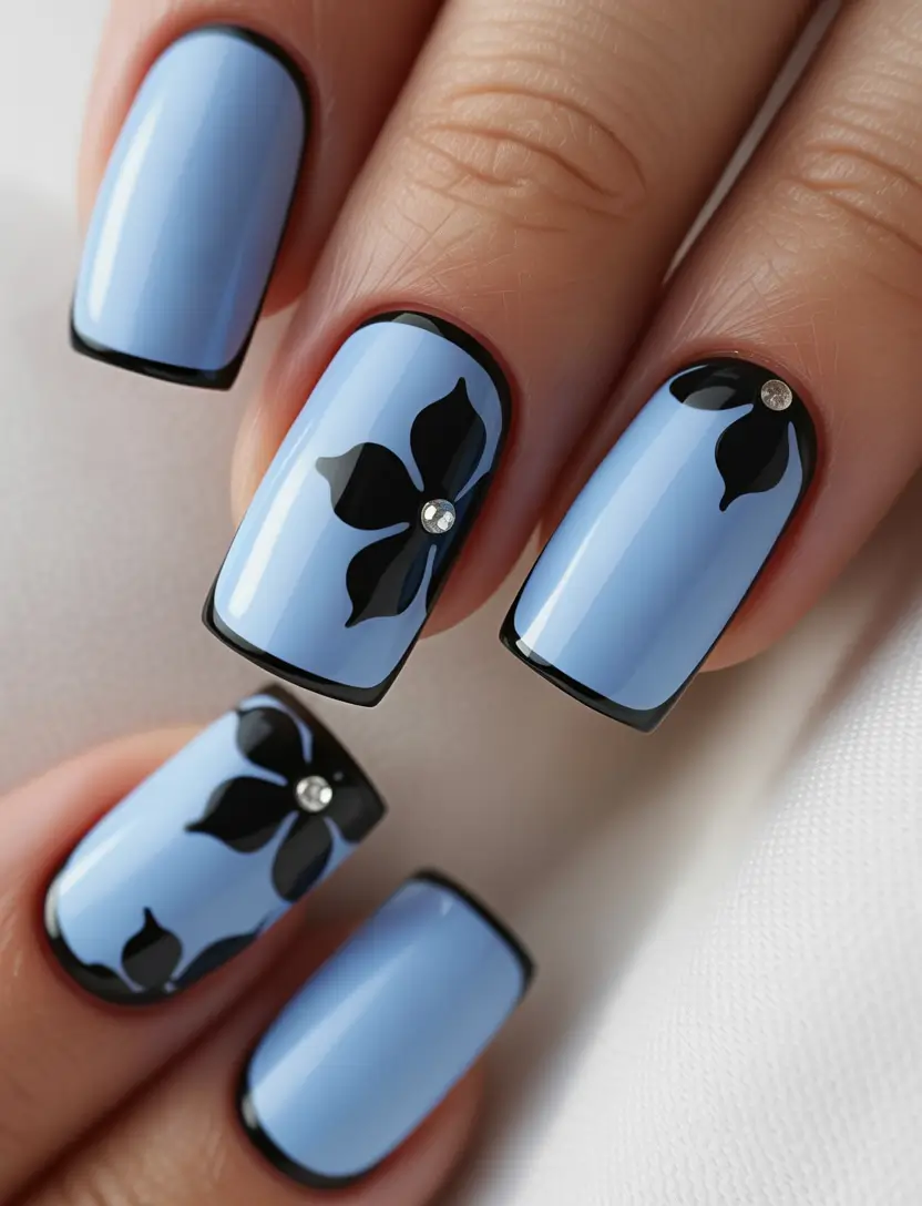 blue nails inspiration 2026 Sky Blue Floral