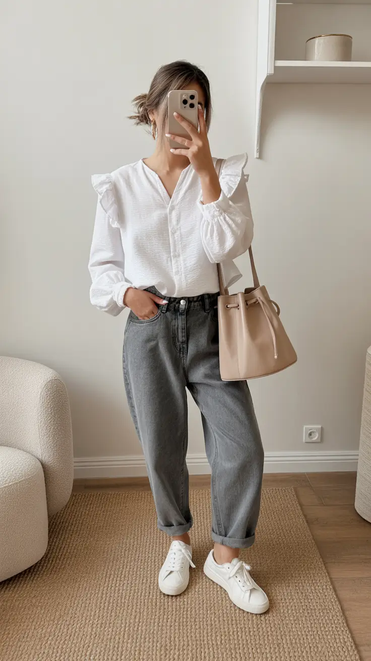 Effortless spring fashion outfits 2026 white blouse relaxed jeans