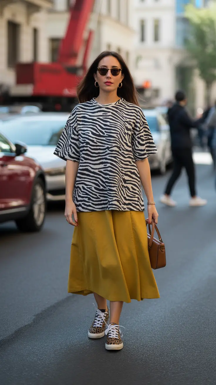 Effortless spring fashion outfits 2026 bold print casual skirt