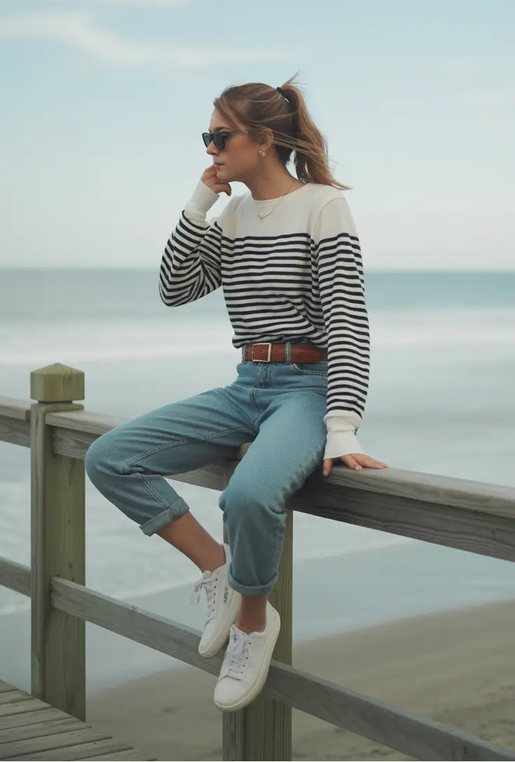 Effortless spring fashion outfits 2026 striped knit denim casual