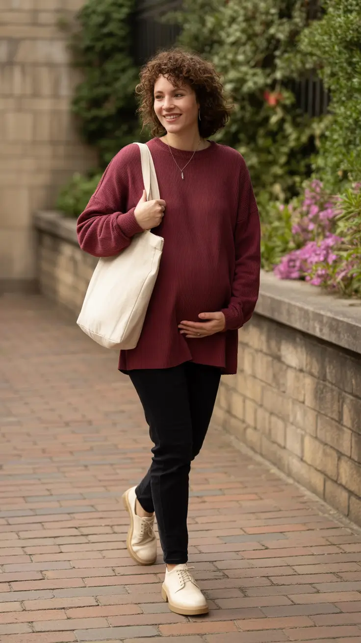 Effortless spring outfit for pregnant women 2026 Relaxed Knitwear for Everyday Wandering