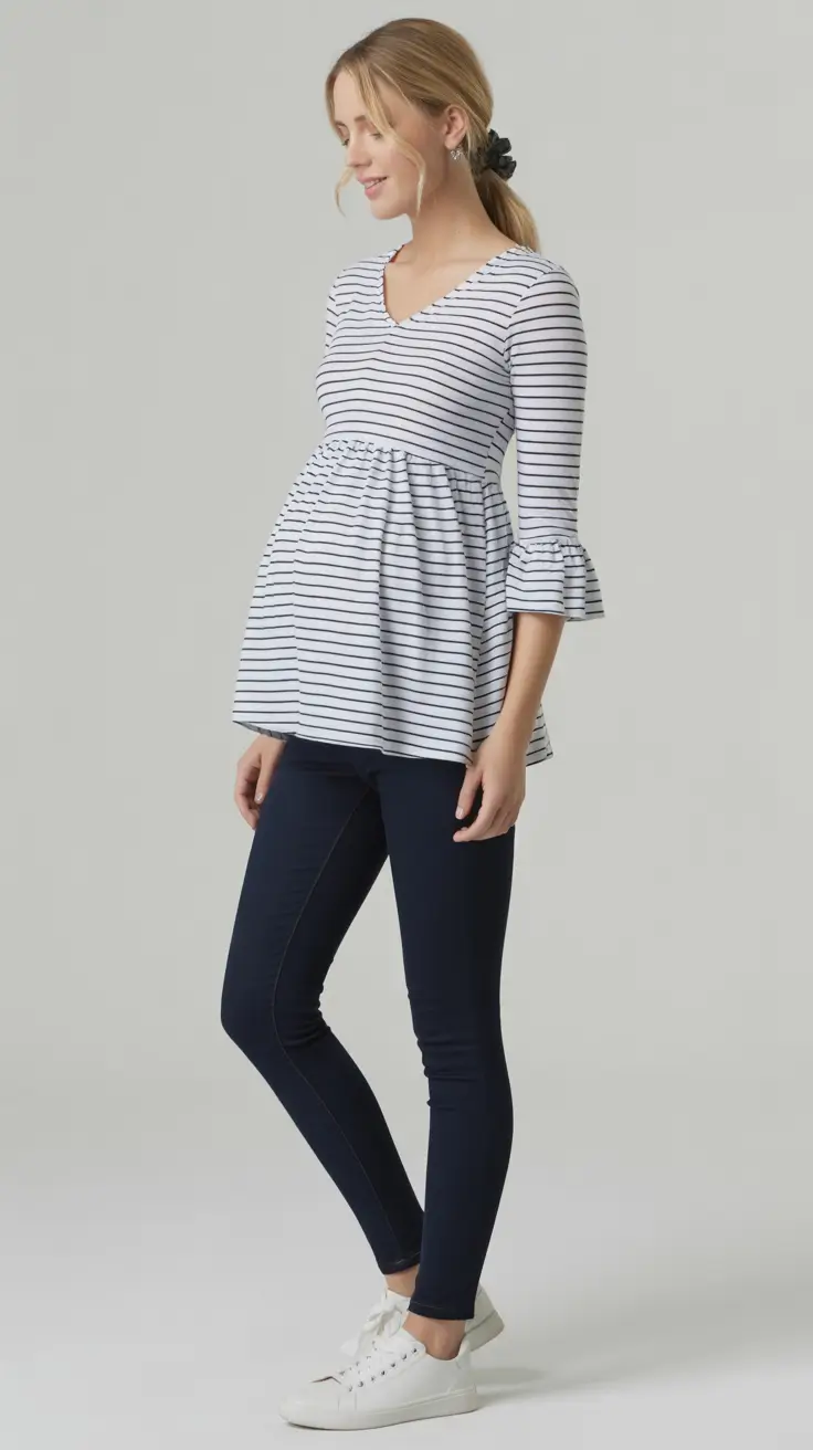 Effortless spring outfit for pregnant women 2026 Stripes That Always Feel Right