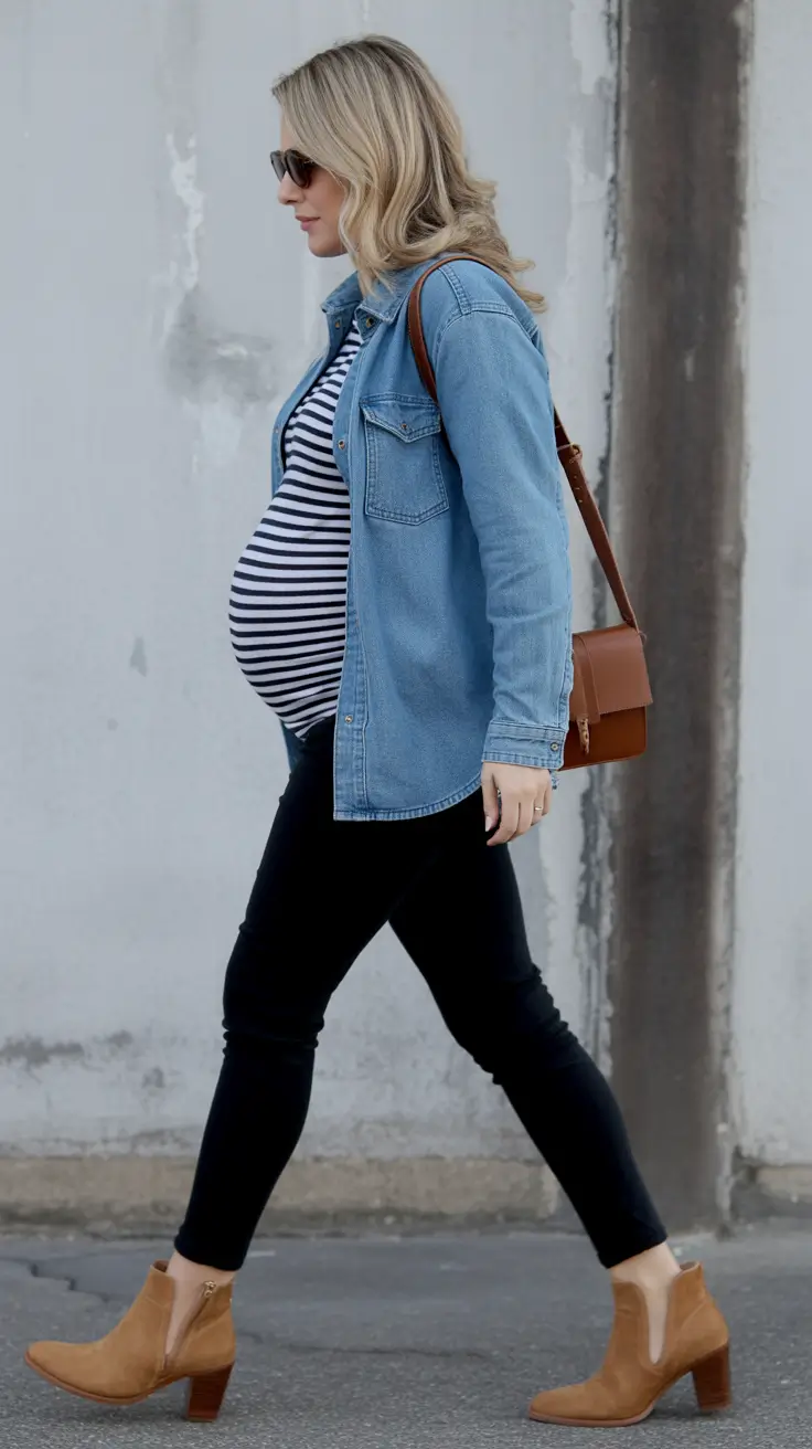 Effortless spring outfit for pregnant women 2026 Classic Denim With a Spring Refresh