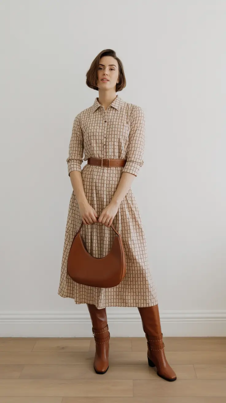 Elegant Every Day Simpl Spring Outfits 2026 Checked Midi Dress