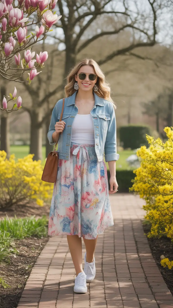 Essential sneakers spring outfit 2026 White sneakers floral dress