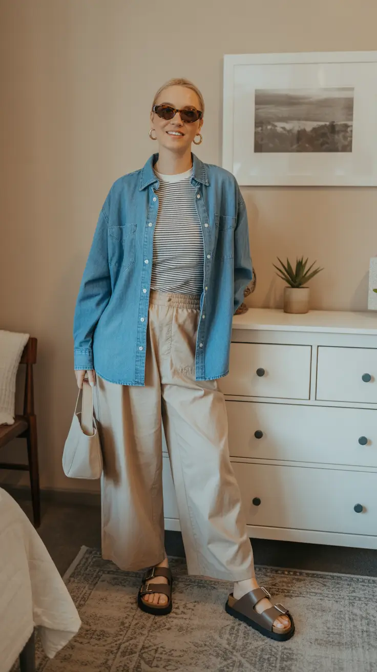 Essential spring mom outfits 2026 Relaxed Denim Layers for Early Spring Days