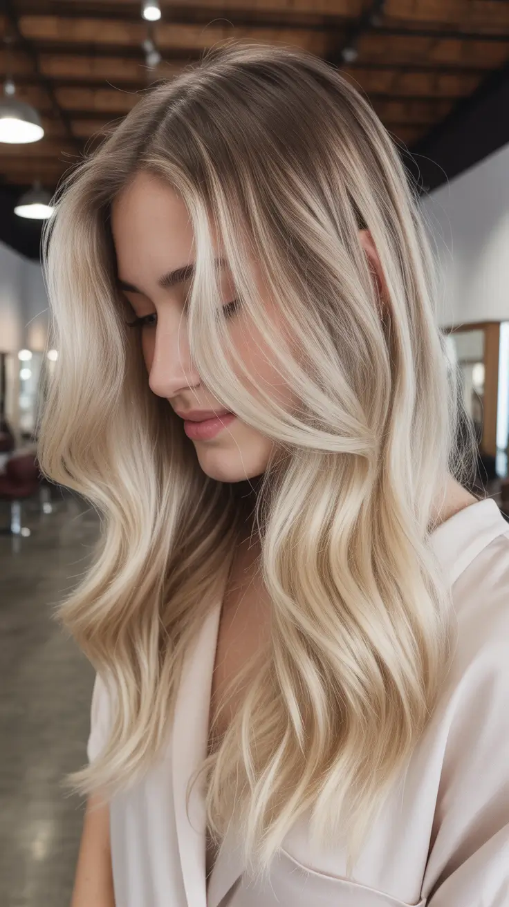 February Hair Color Ideas 2026 Soft Champagne Blonde with Dimensional Roots