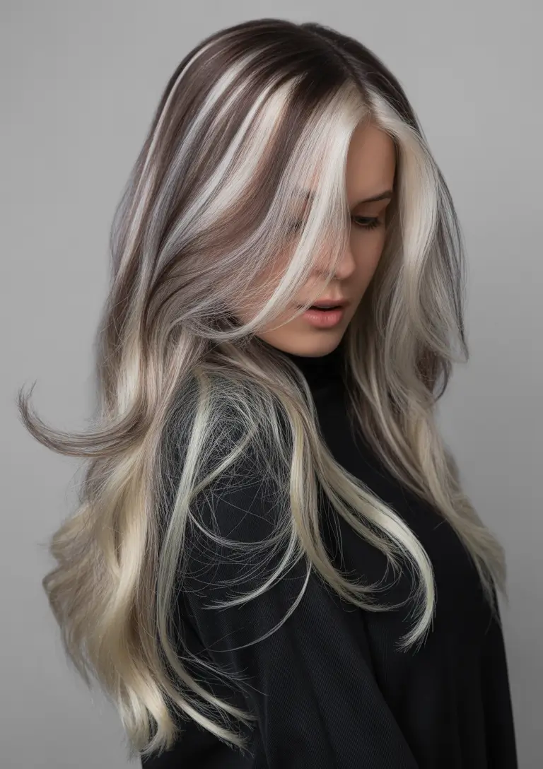 February Hair Color Ideas 2026 Cool Brunette with Ashy Highlights